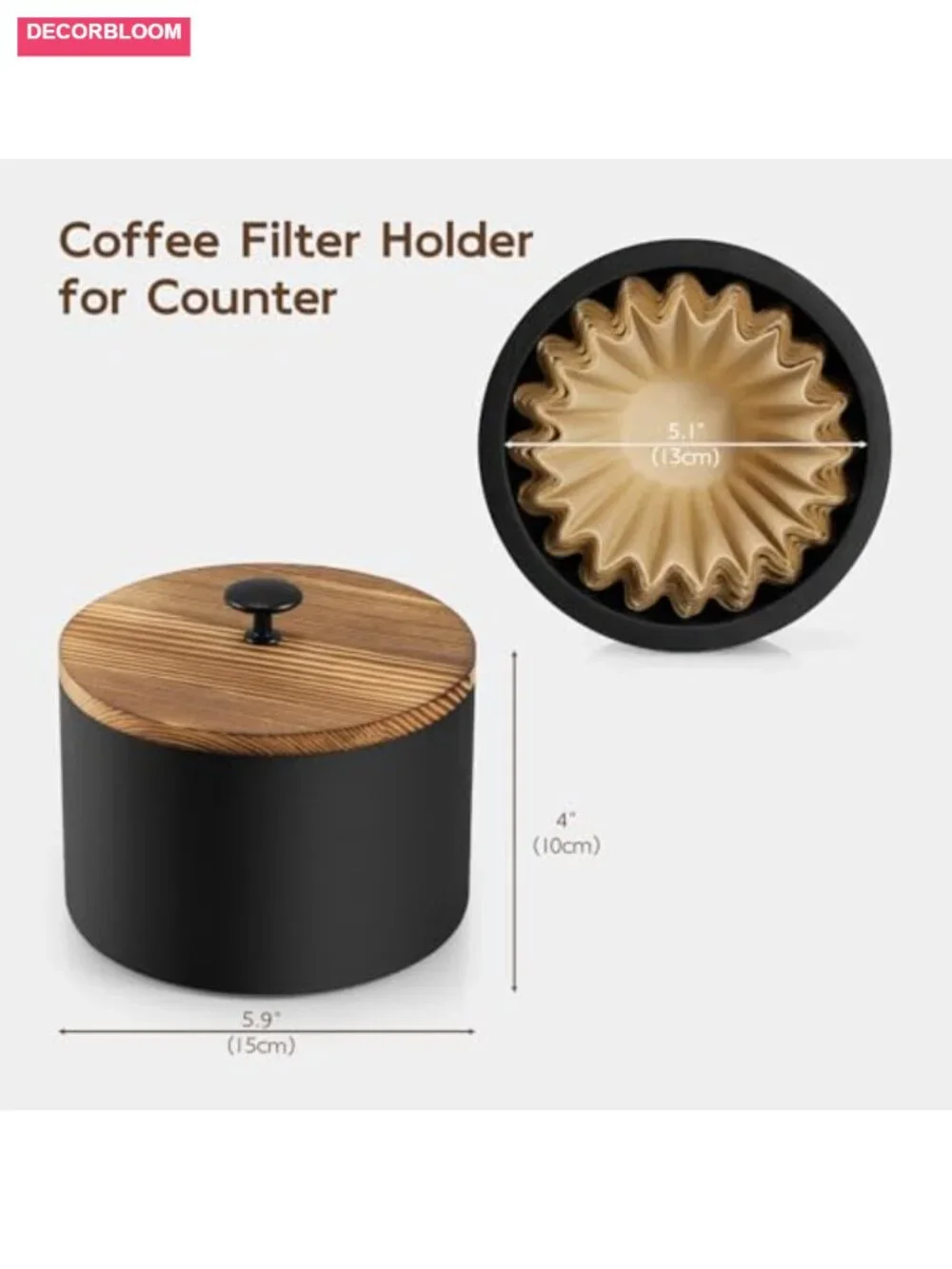 Solid Wood Coffee Filter Holder for Counter with Knob